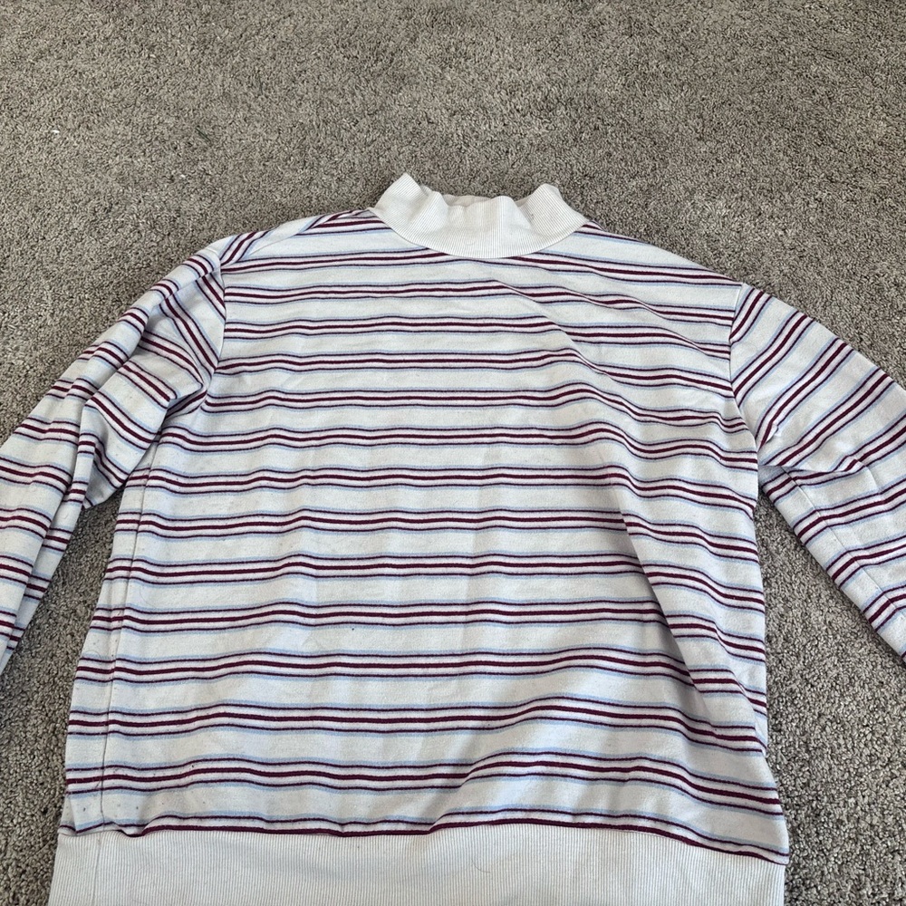 POPSUGAR Men's White and Purple Striped Crewneck Sweater